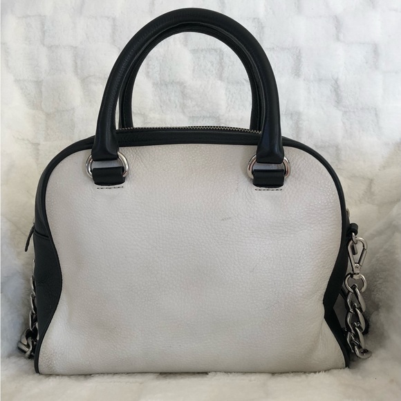 Michael Kors Black White Pebbled Leather Medium Knox Tassel Satchel. - Picture 2 of 15